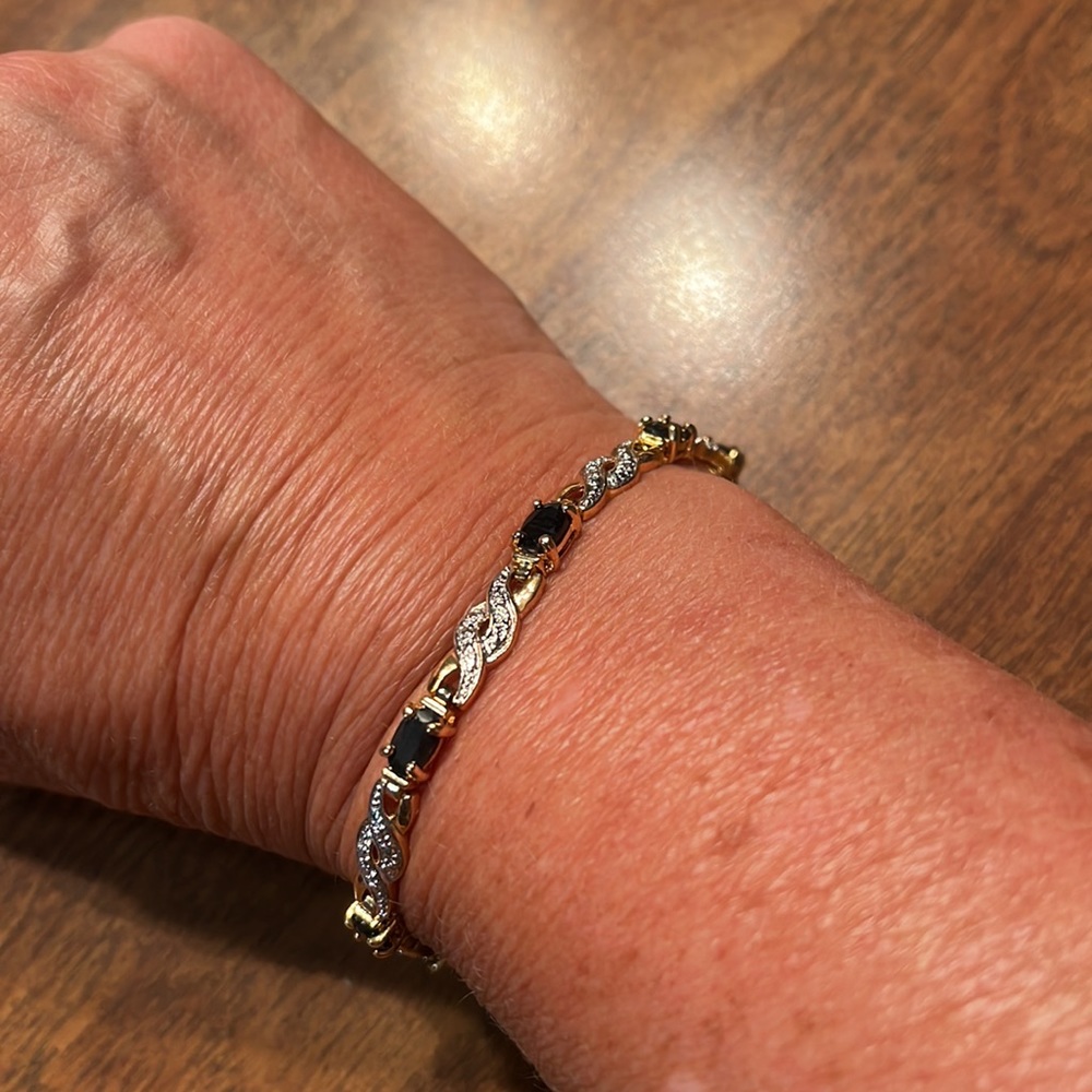 Sapphire and Diamond bracelet- 18KT gold over sterling silver - Picture 2 of 5